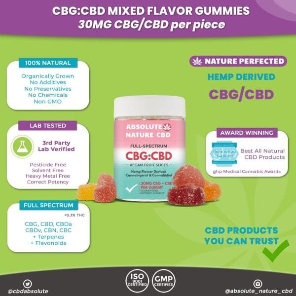 CBG:CBD Mixed Fruit Flavor Fruit Gummies – 30mg